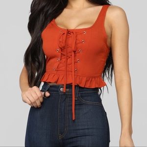 Fashion Nova lace up ruffle tank
